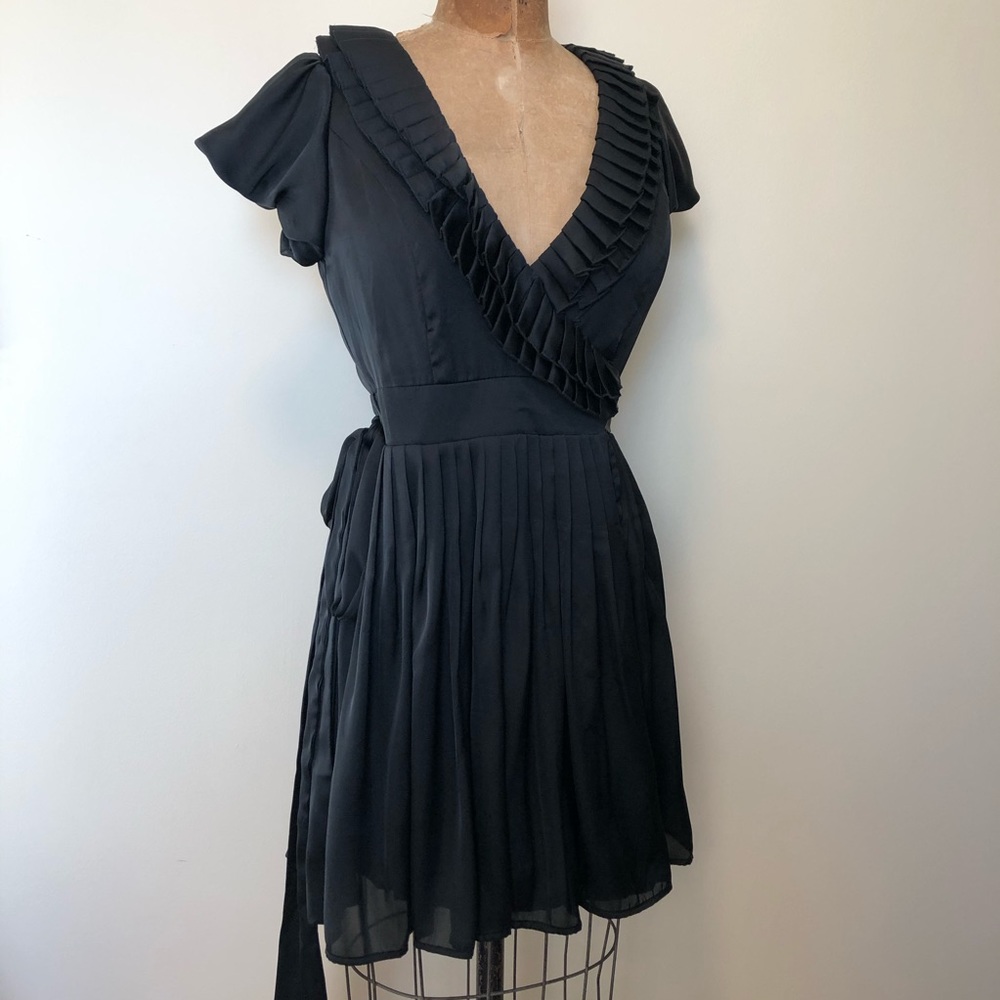Forever 21 Silky black ruffle wrap party dress